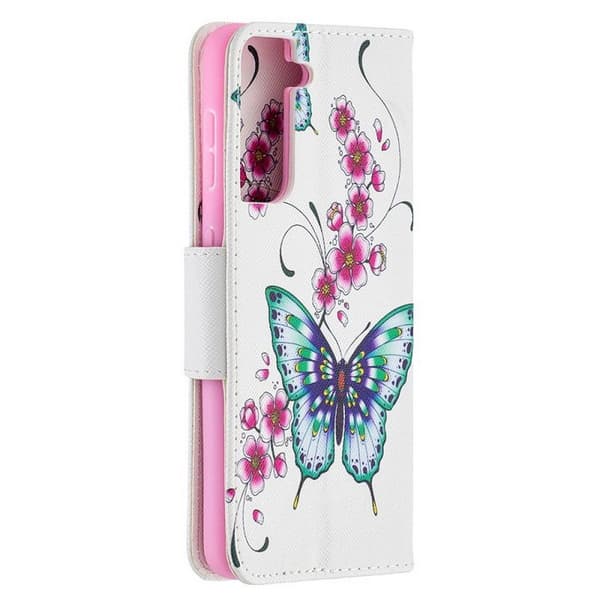 Plånboksfodral Samsung Galaxy S21 Plus – Fjärilar och Blommor