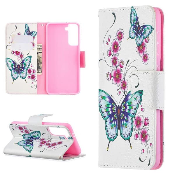 Plånboksfodral Samsung Galaxy S21 Plus – Fjärilar och Blommor