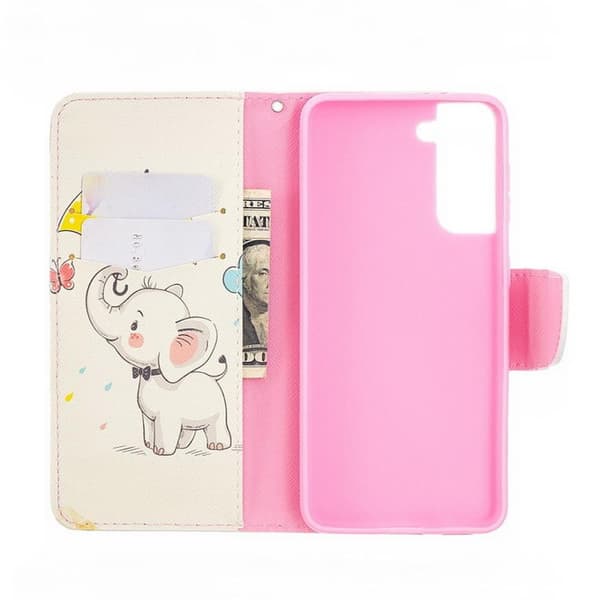 Plånboksfodral Samsung Galaxy S21 – Elefant med Paraply
