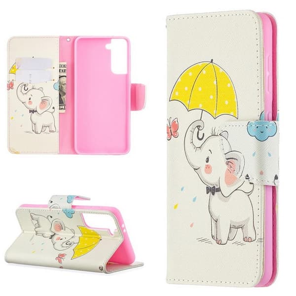 Plånboksfodral Samsung Galaxy S21 – Elefant med Paraply