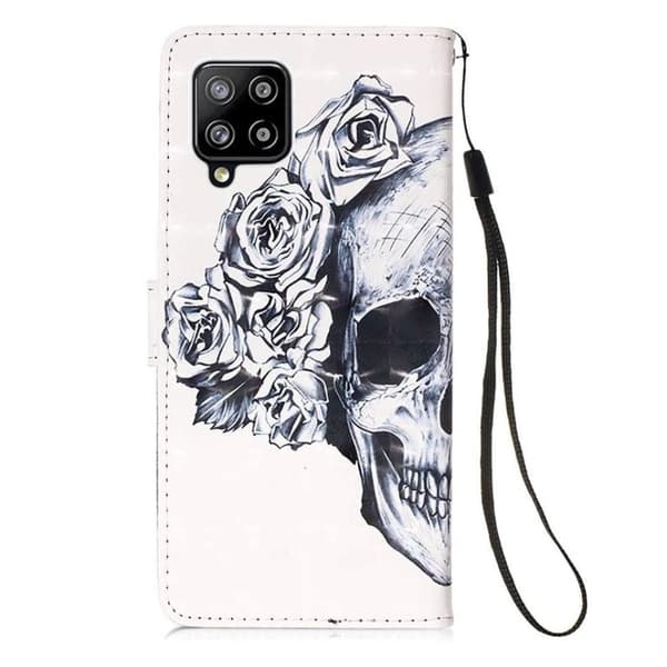 Plånboksfodral Samsung Galaxy A12 - Döskalle / Rosor