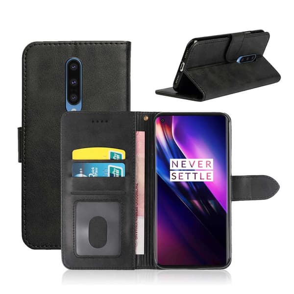 OnePlus 8 Plånboksfodral Läder Skinn Fodral Svart