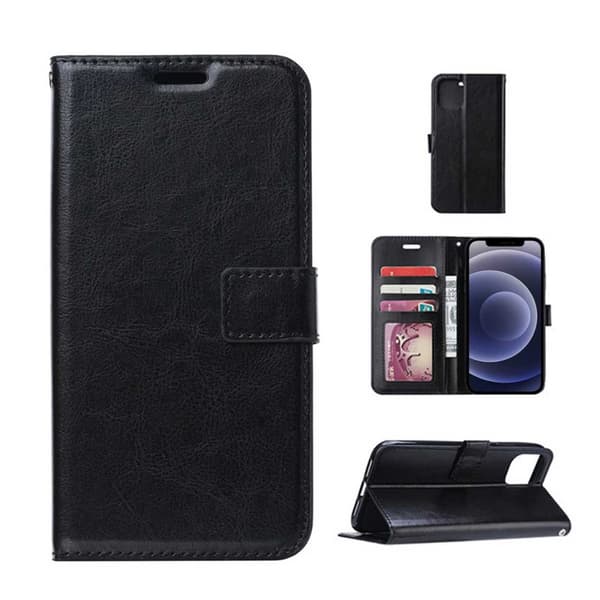 iPhone 12 Mini Plånboksfodral Svart Läder Skinn Fodral