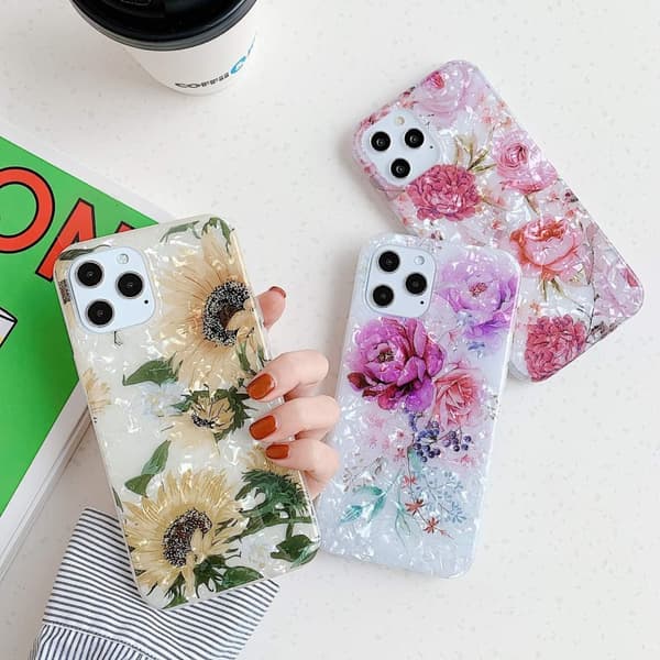 iPhone 12 Pro Max case kunstig perlemor solsikkeblomster