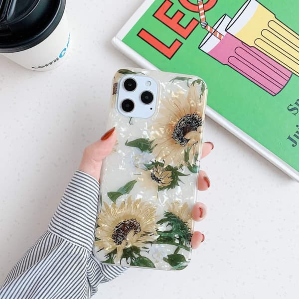 iPhone 12 Pro Max case kunstig perlemor solsikkeblomster