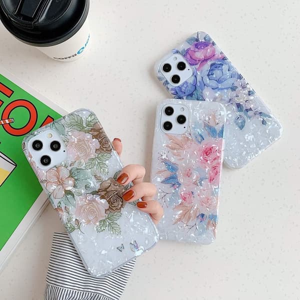 iPhone 12 Pro Max case kunstig perlemor solsikkeblomster