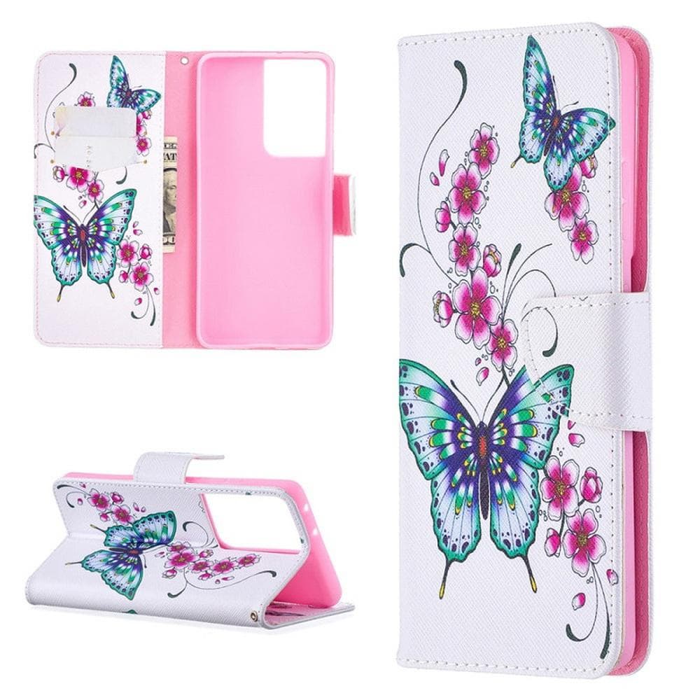 Plånboksfodral Samsung Galaxy S21 Ultra - Fjärilar och Blommor