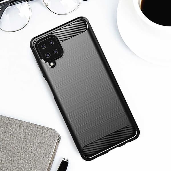 SKALO Samsung A12 Armor Carbon Iskunkestävä TPU suojakuori