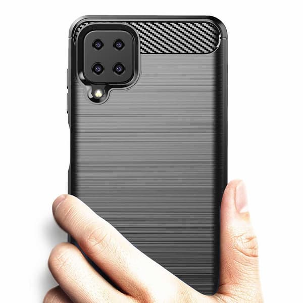 SKALO Samsung A12 Armor Carbon Iskunkestävä TPU suojakuori