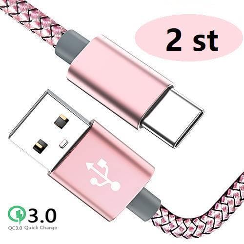 2 st super kvalitet 3 m usb-c rosa