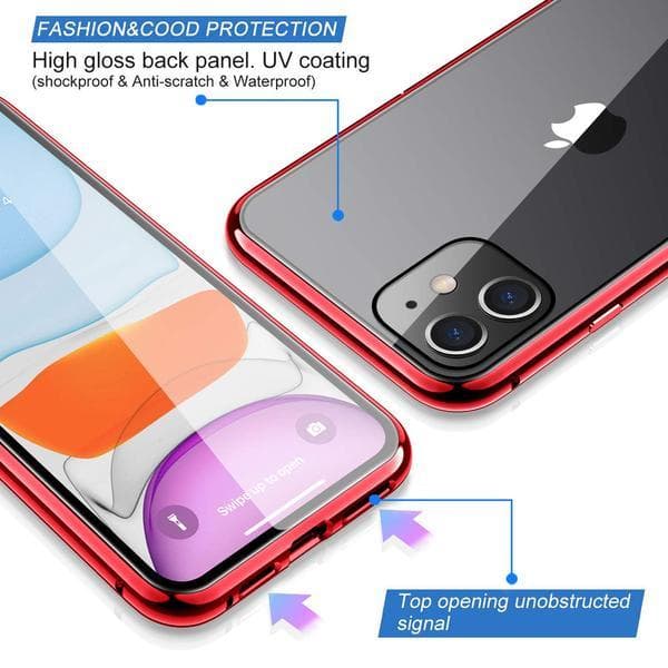 magnet fodral för din iphone 11 med häradt glas|silver