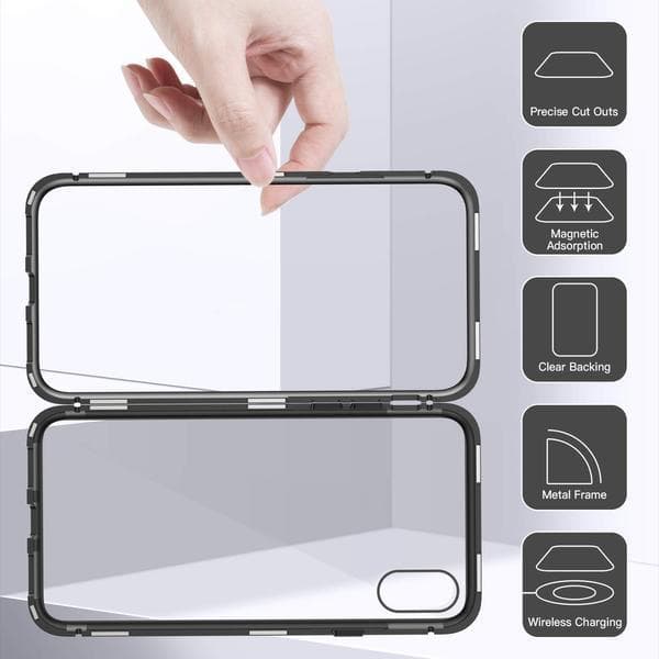 Top kvalitet magnet fodral med härdat glas för iphone Xs max