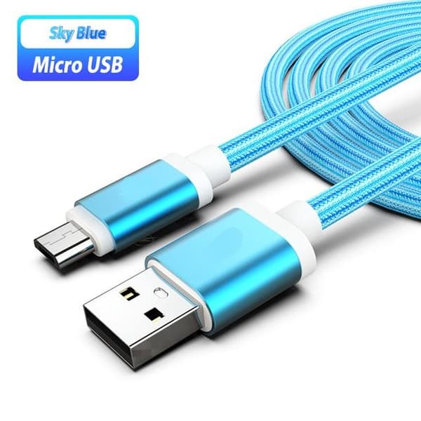 2 st 3 m micro-usb ljusblå kabel