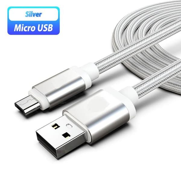 2 st 3 m micro-usb silver kabel
