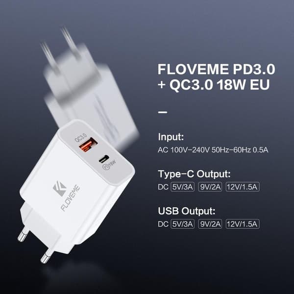 FLOVEME 18Wsnabbladdare usb-c och USB