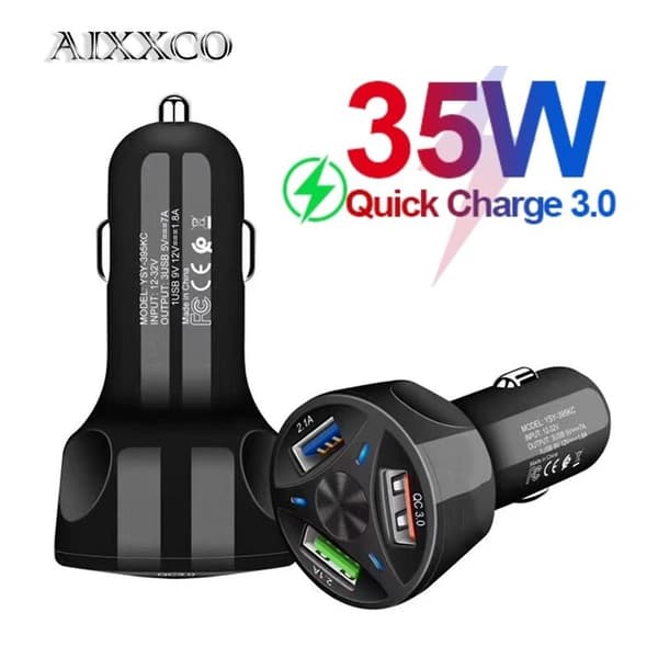4-portar Snabbladdning USB-billaddare  35W vit
