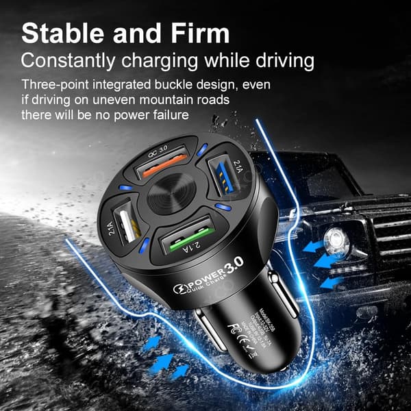 4-portar Snabbladdning USB-billaddare  35W vit