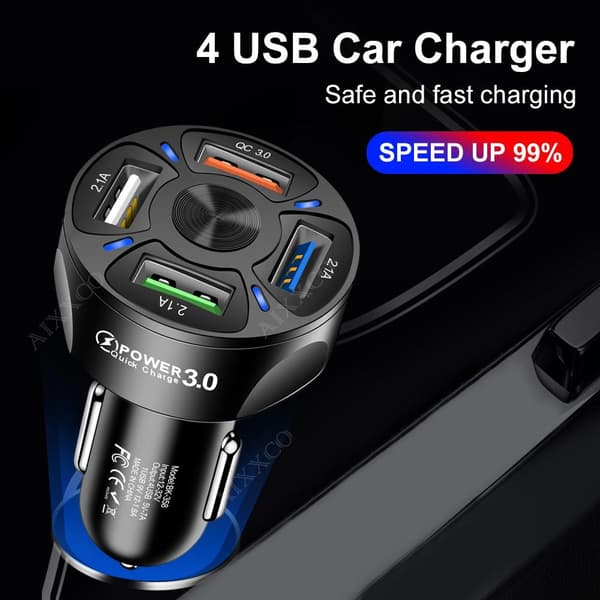 4-portar Snabbladdning USB-billaddare  35W vit