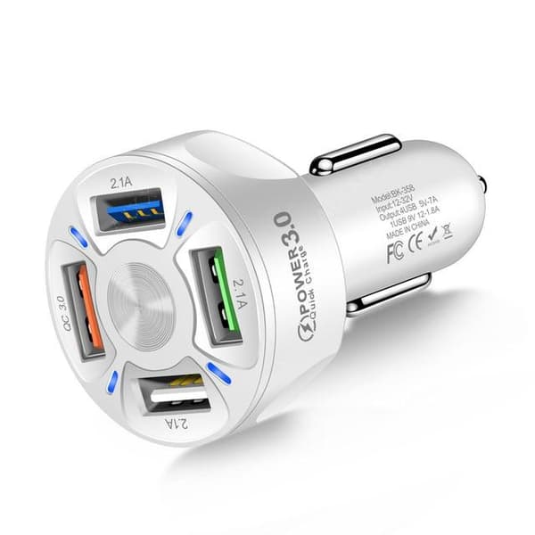 4-portar Snabbladdning USB-billaddare  35W vit