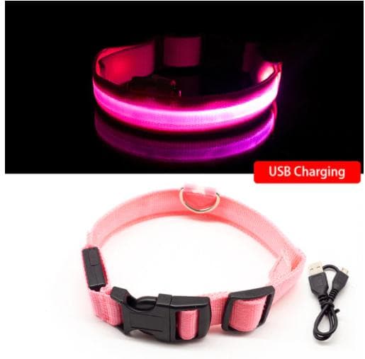 Hund led-säkerhetshalskrag rosa