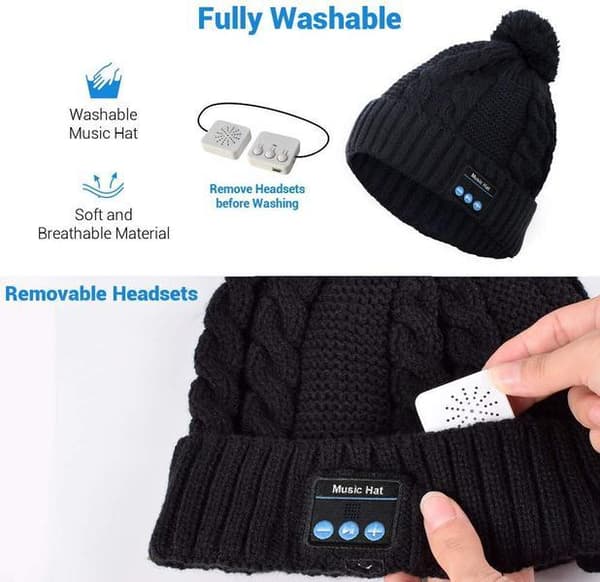 Bluetooth-hatt med pompon (blå)