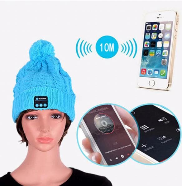 Bluetooth-hatt med pompon (blå)
