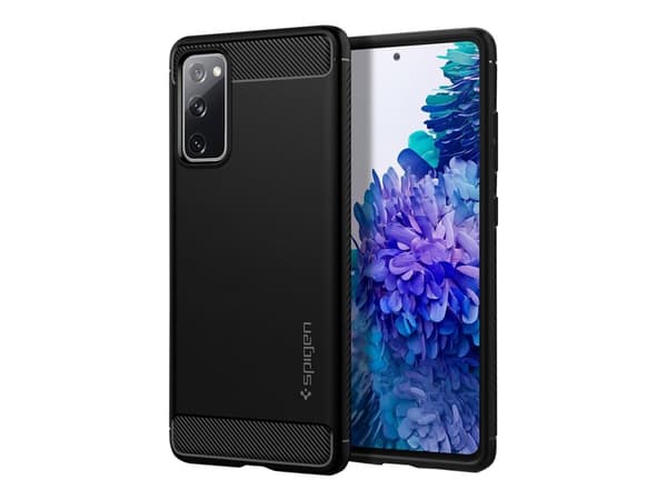 Spigen Rugged Armor - baksida för mobiltelefon - flexibel termoplastisk polyuretan (TPU) - matt svart med kolfiberdetaljer och glänsande detaljer - f