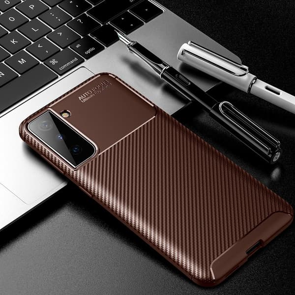 Carbon Fiber Mobilskal till Samsung Galaxy S21 Plus - Brun