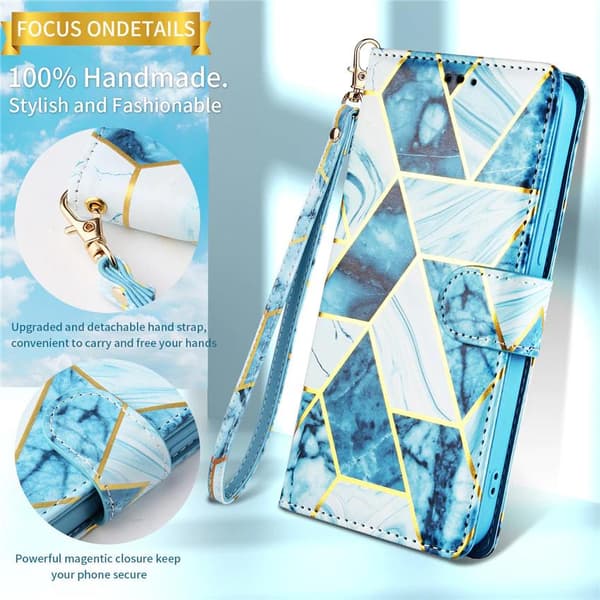Marble Grid Plånboksfodral till Galaxy S21 Plus - Blå