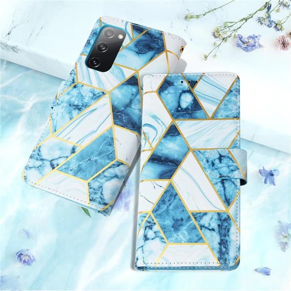 Marble Grid Plånboksfodral till Galaxy S21 Plus - Blå
