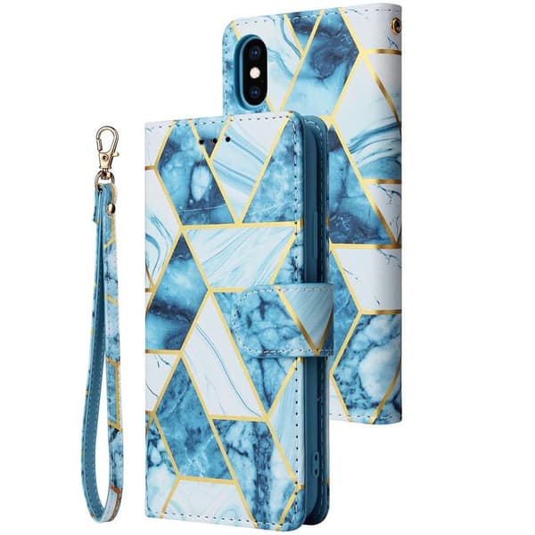 Marble Grid Plånboksfodral till Galaxy S21 Plus - Blå