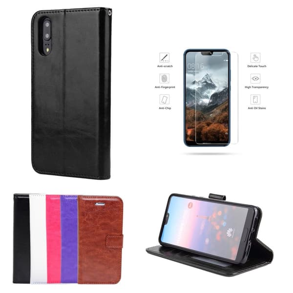 Huawei P20 Pro - PU Leather Wallet Case + Screen protection Black