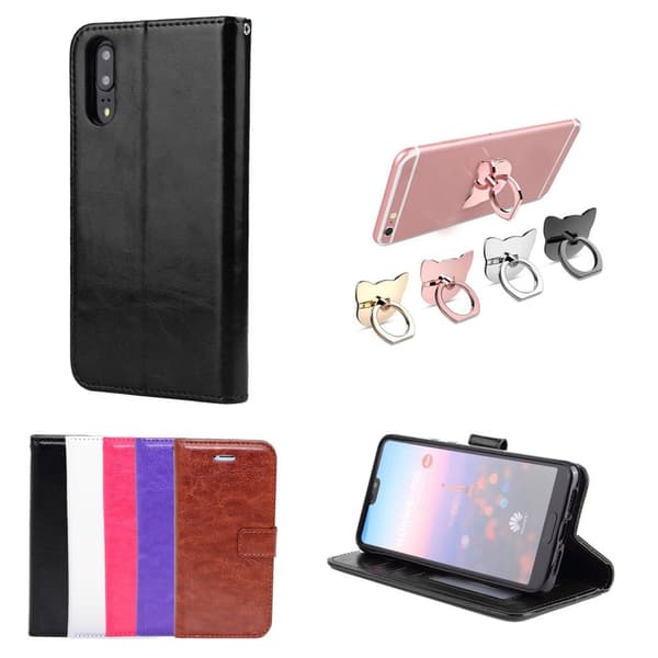 Huawei P20 Pro - PU Leather Wallet Case + Ring White