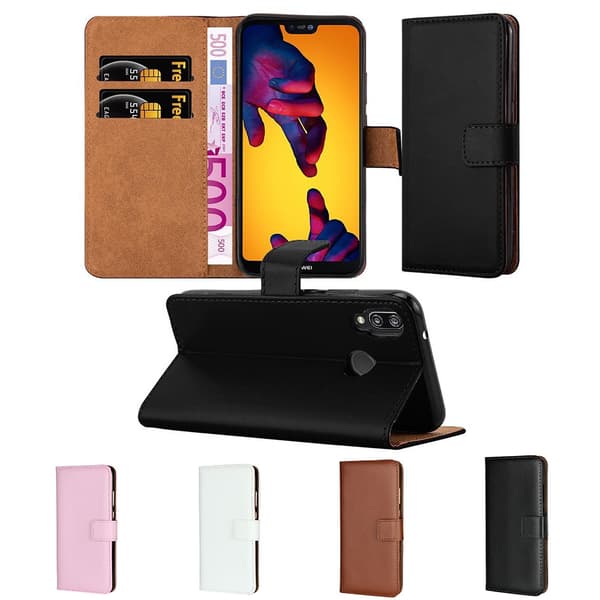 Huawei P20 Lite - PU Leather Wallet Case Black