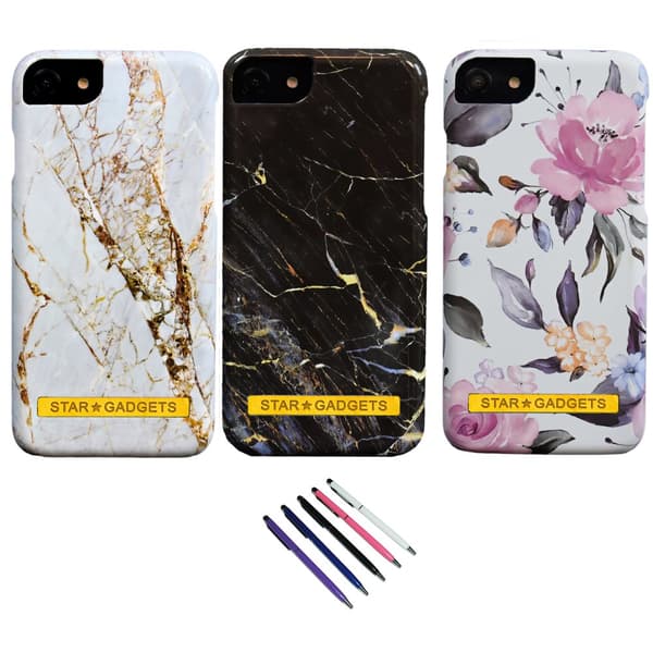 iPhone 7/8/SE (2020 & 2022) - Skal / Skydd / Blommor / Marmor Black
