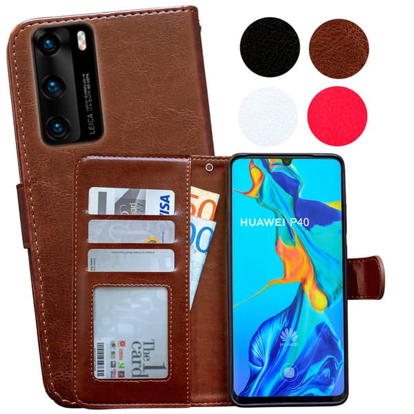 Huawei P40 - PU Leather Wallet Case Brown