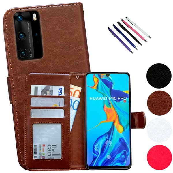 Huawei P40 Pro - PU Leather Wallet Case White