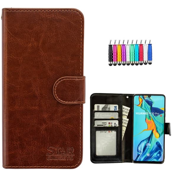 Huawei P30 Pro - PU Leather Wallet Case Brown