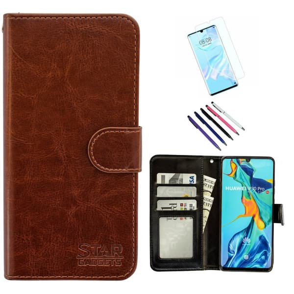 Huawei P30 Pro - PU Leather Wallet Case Black