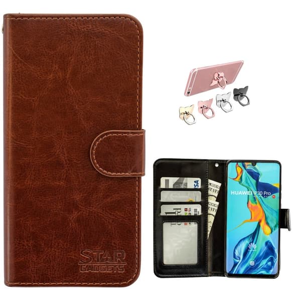 Huawei P30 Pro - PU Leather Wallet Case Brown
