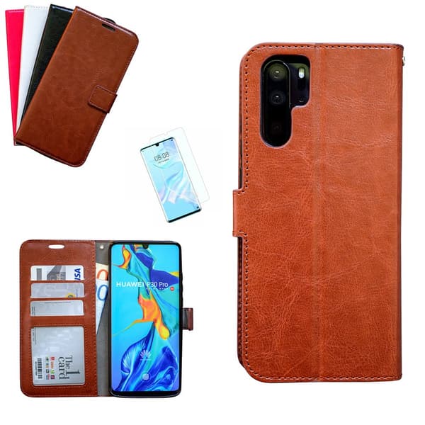 Huawei P30 Pro - PU Leather Wallet Case Brown