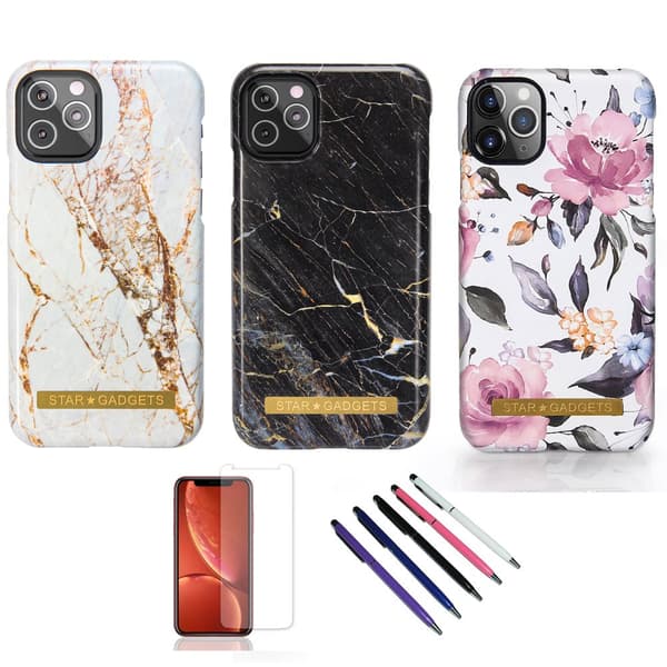 iPhone 11 Pro - Skal / Skydd / Blommor / Marmor Black