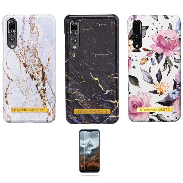 Huawei P20 Pro - Kuori / Suoja Flowers / Marble Black