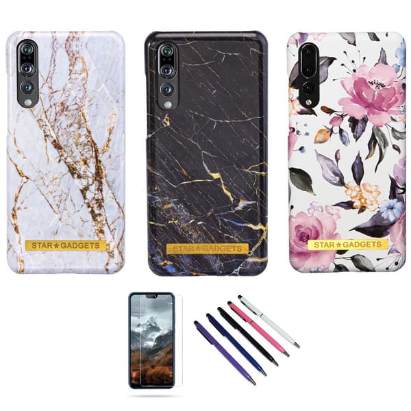 Huawei P20 Pro - Kuori / Suoja Flowers / Marble Black