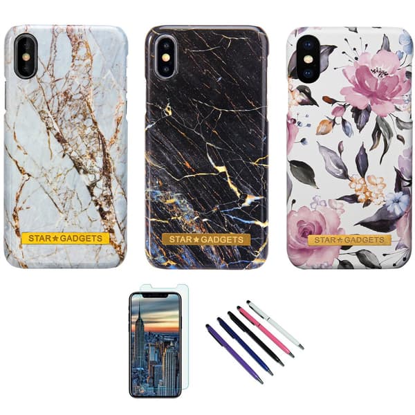 iPhone X/Xs - Skal / Skydd / Blommor / Marmor