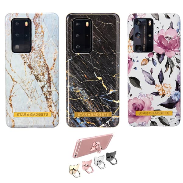 Huawei P40 Pro - Kuori / Suoja Flowers / Marble Black