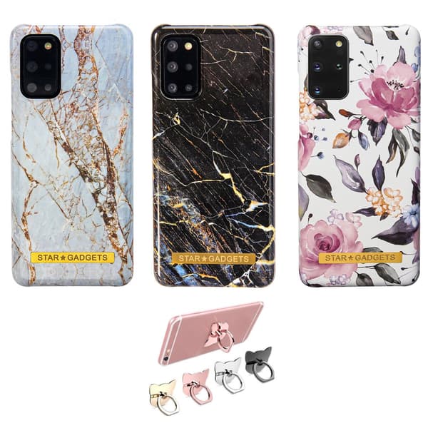Samsung Galaxy S20 Plus - Kuori / Suoja Flowers / Marble Black