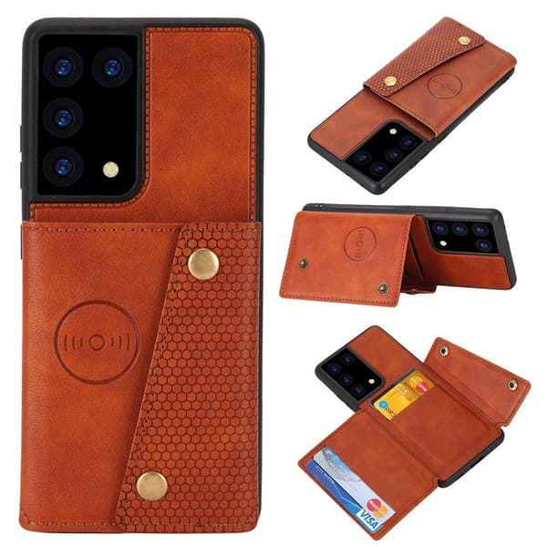 Samsung Galaxy S21 Ultra - Stilsäkert Skyddsskal med Korthållare