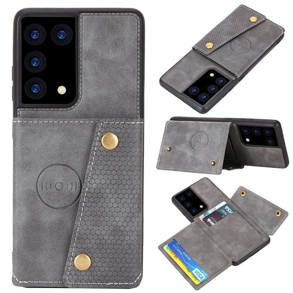 Samsung Galaxy S21 Ultra - Stilsäkert Skyddsskal med Korthållare