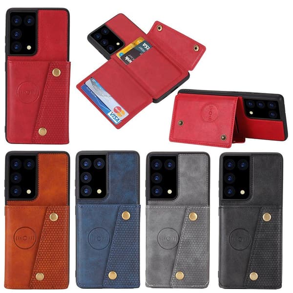 Samsung Galaxy S21 Ultra - Stilsäkert Skyddsskal med Korthållare